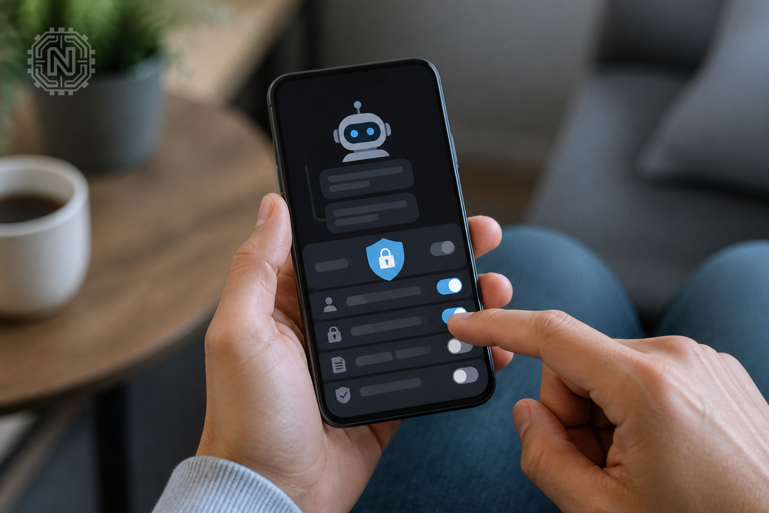 User reviewing chatbot privacy settings on a smartphone