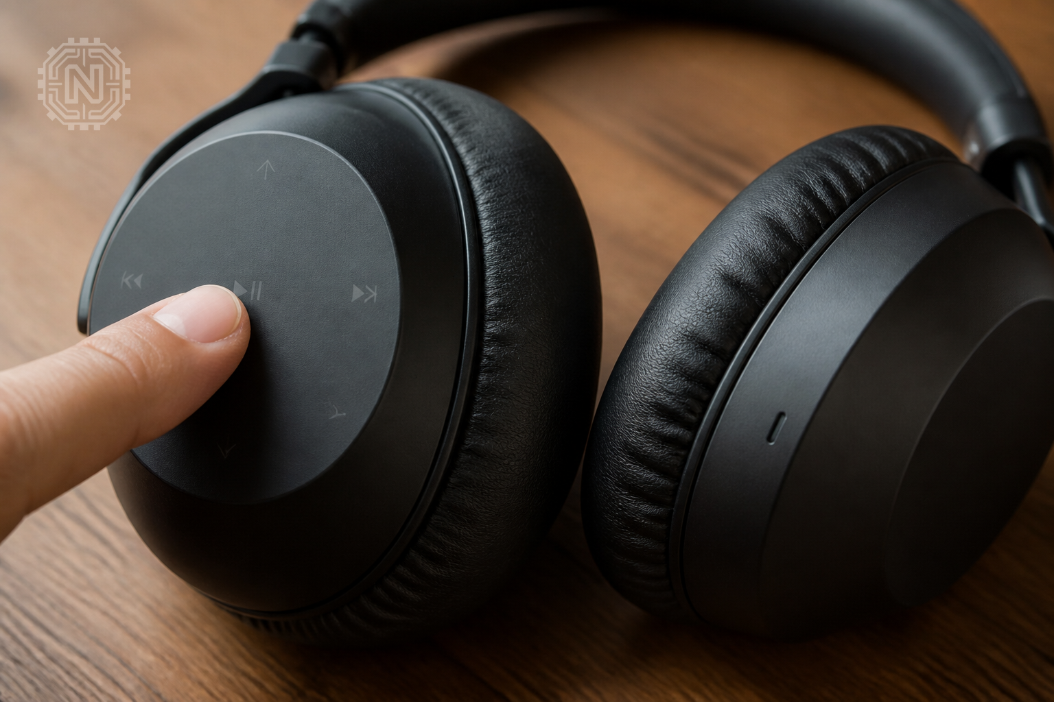 Close-up of Sony WH-1000XM7 ear cups with touch controls