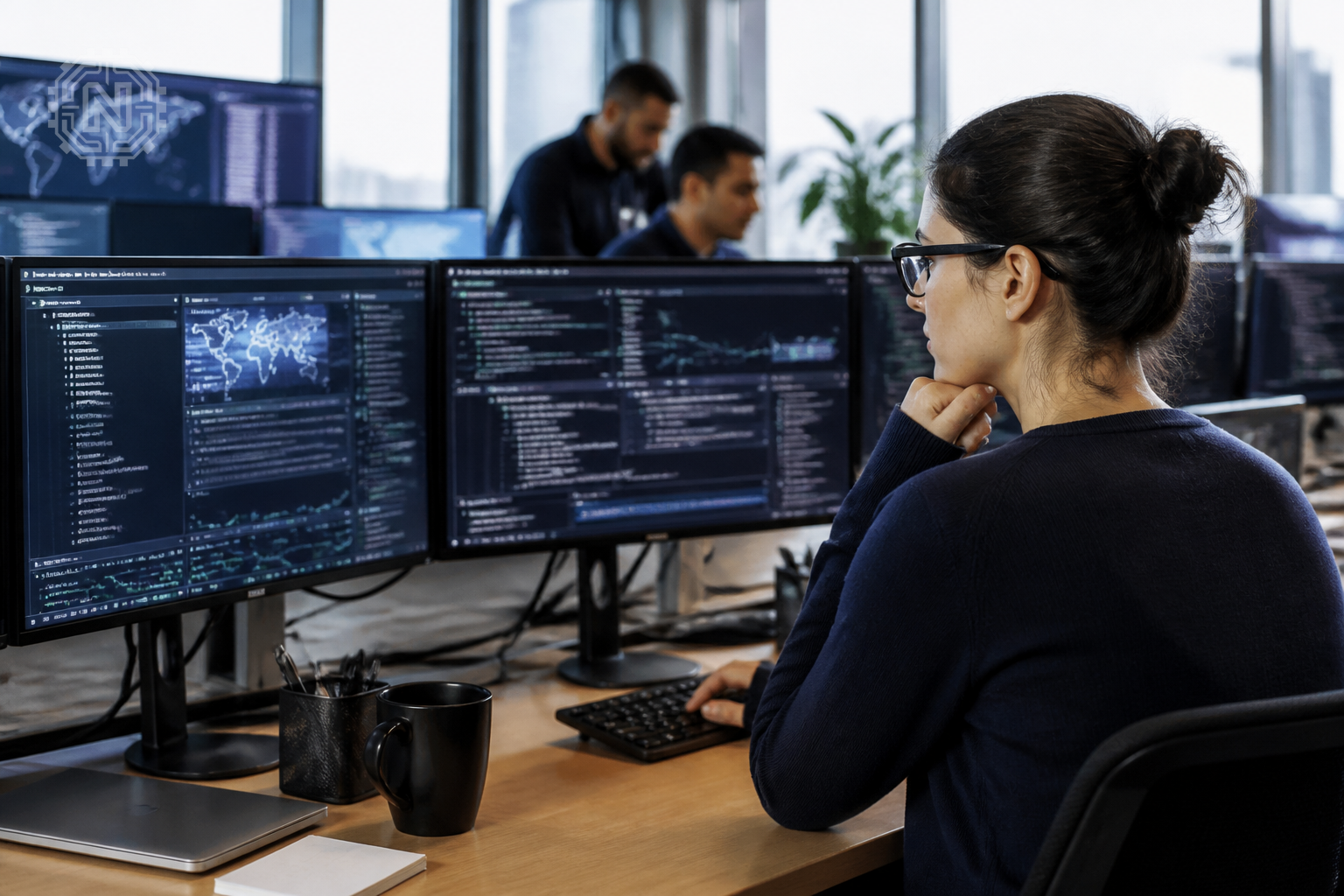 Cybersecurity team analyzing supply chain threats