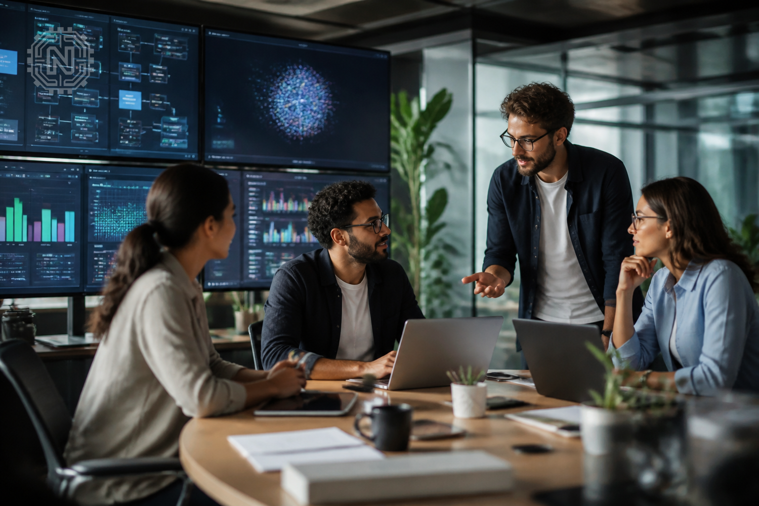 Team using AI-enhanced collaboration software in 2026
