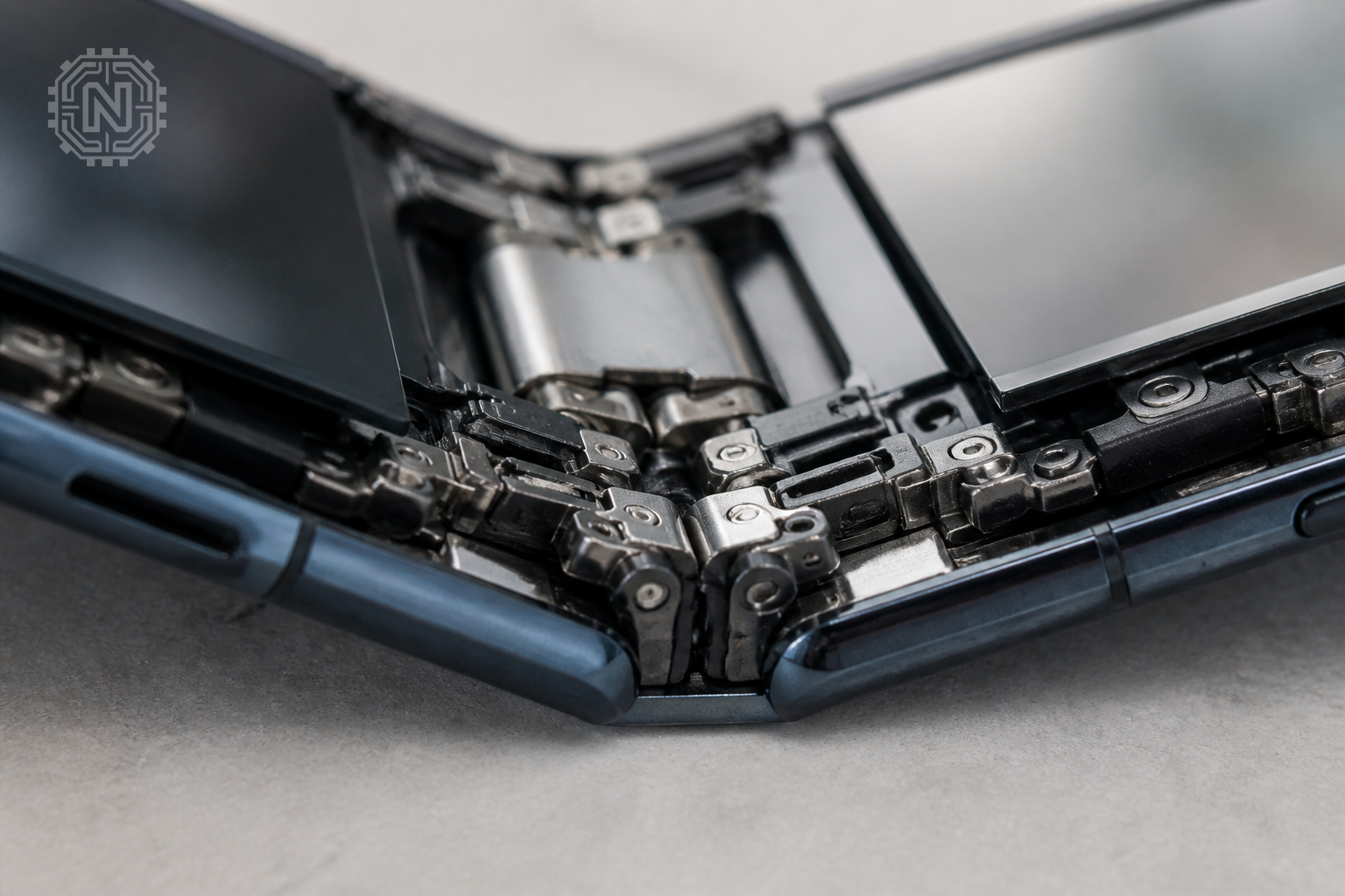 Foldable phone hinge mechanism with engineering details