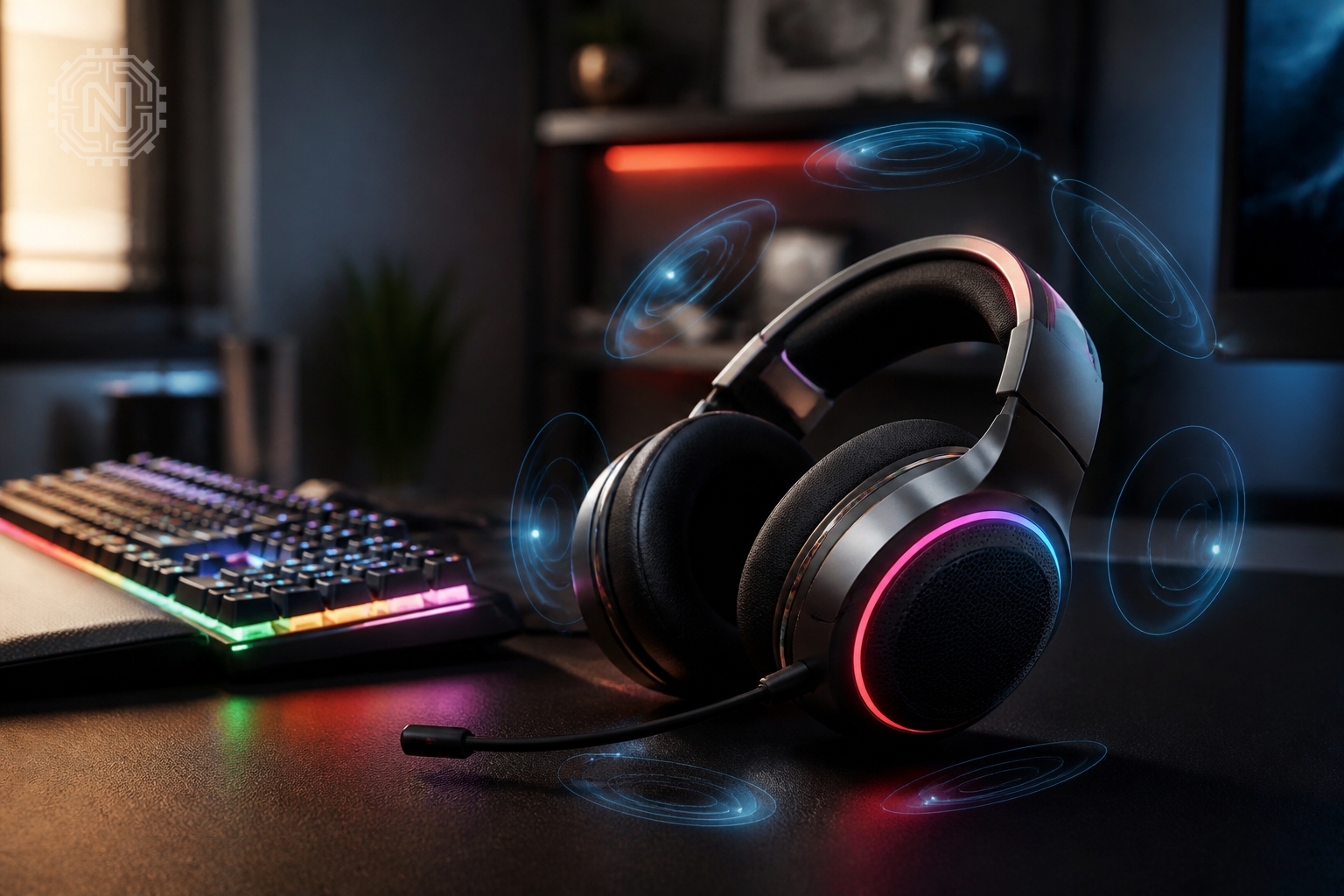 Gaming headset with spatial audio and RGB lighting