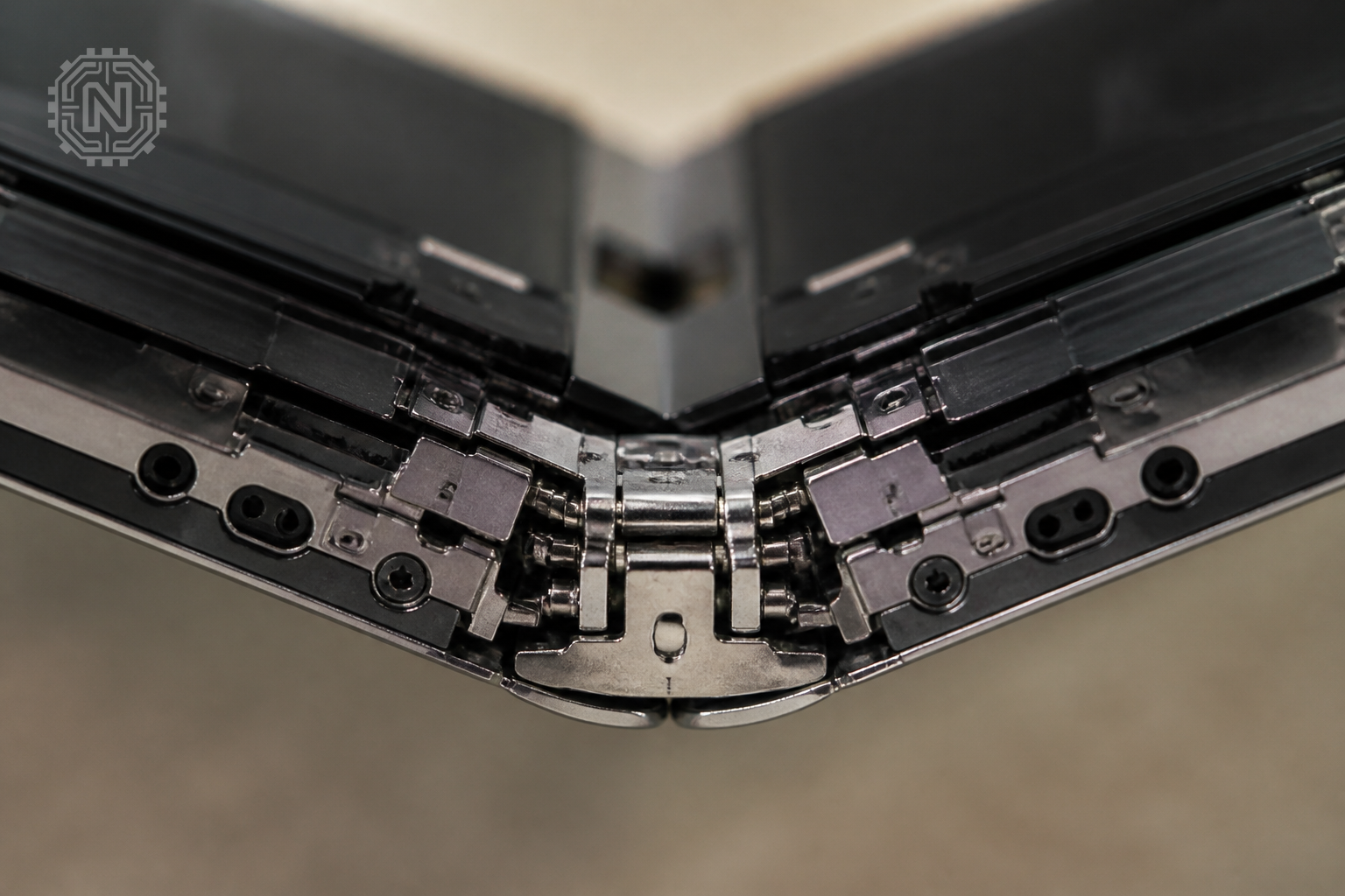 Close-up of Galaxy Z Fold 5 hinge and fold mechanism