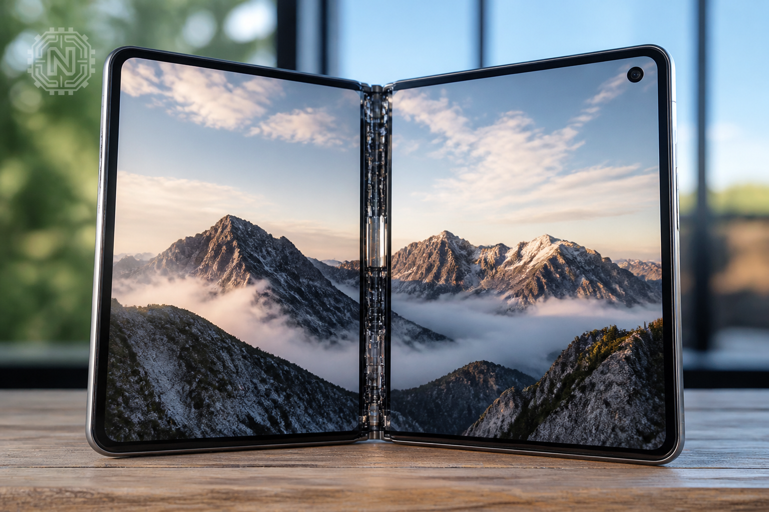 Foldable phone hinge and display in use