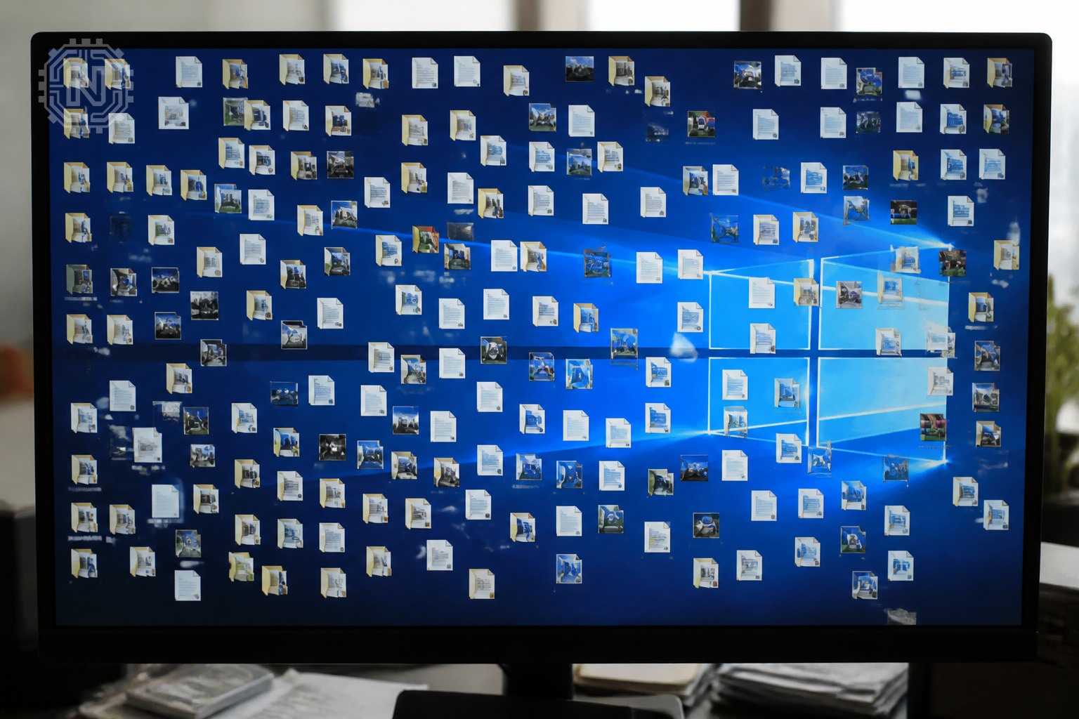 Cluttered digital workspace showing need for decluttering
