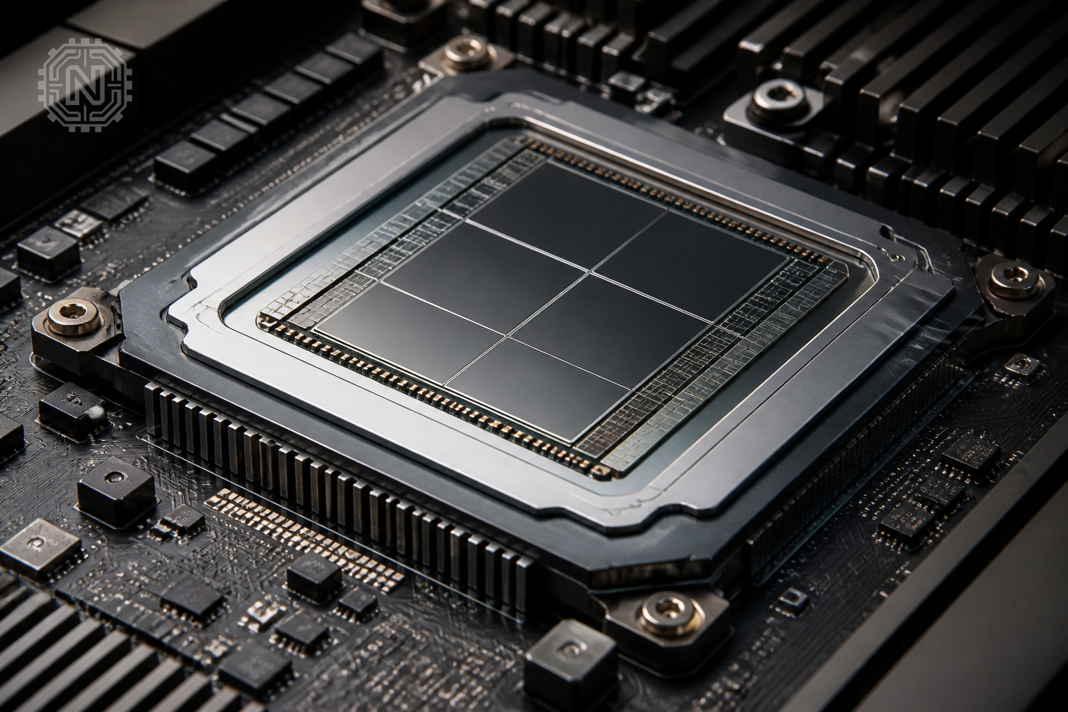 Modern AI chip architecture showing advanced circuitry